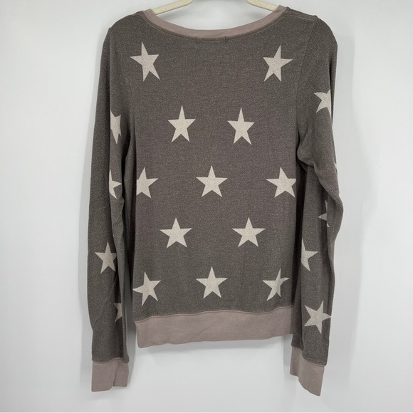 Wildfox Star Print Knit Long Sleeves Gray Crewneck Heathered Pullover Sweater - Picture 6 of 12